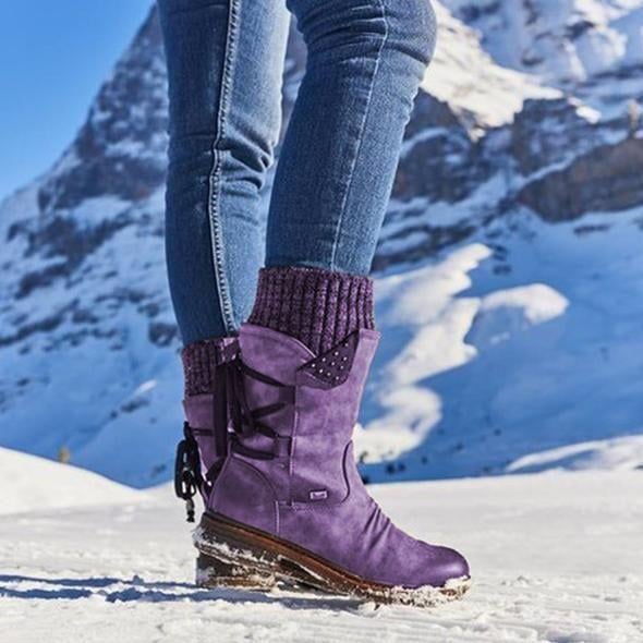 Ovelina - Bottines chaudes à lacets pour femmes pour l’hiver