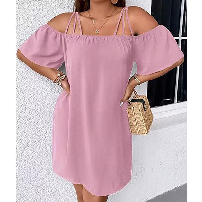 Liselotte - Robe mini femme épaules dénudées à fines bretelles