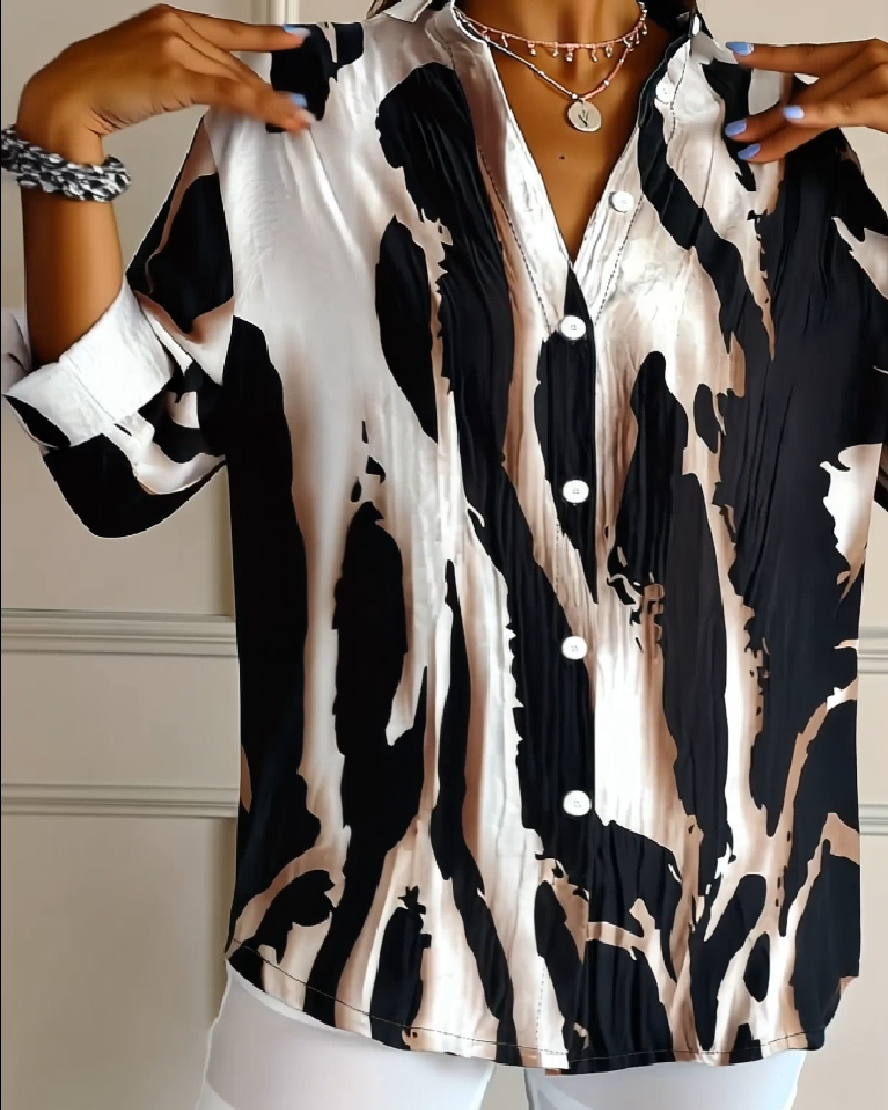 Telyra - Blouse Col Montant Imprimé Irrégulier