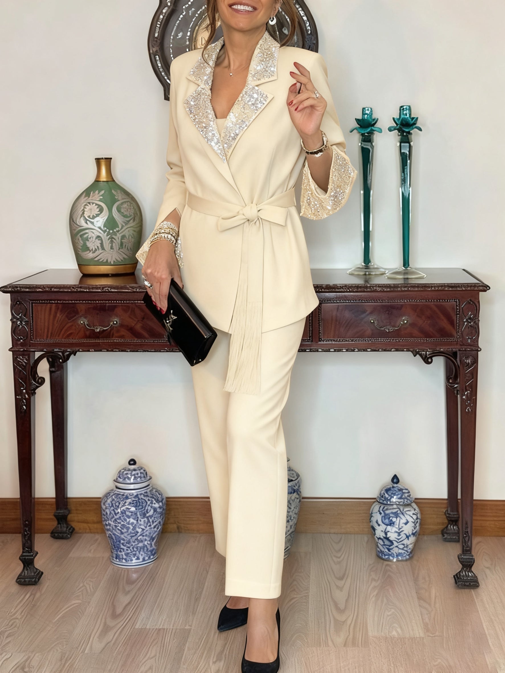 Dorinelle - Ensemble Chic Blazer et Pantalon à Sequins