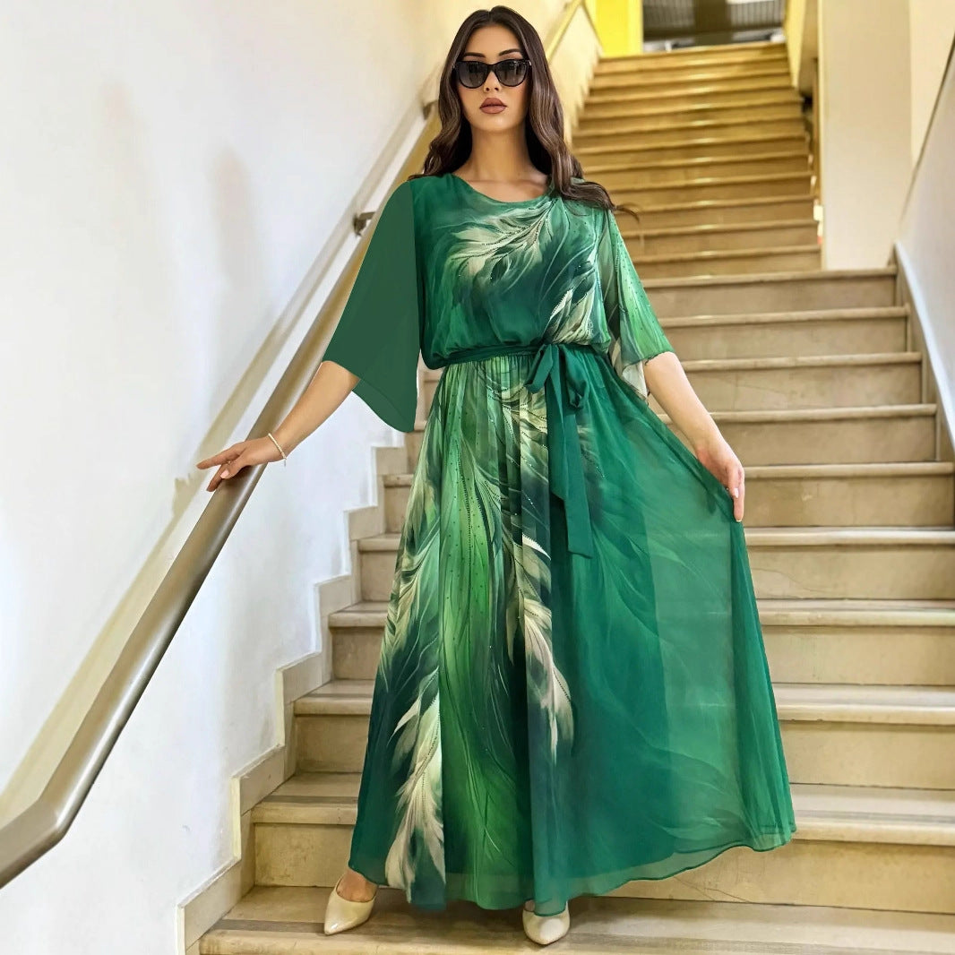 Orythessa - Robe maxi fluide en chiffon élégant imprimé vert