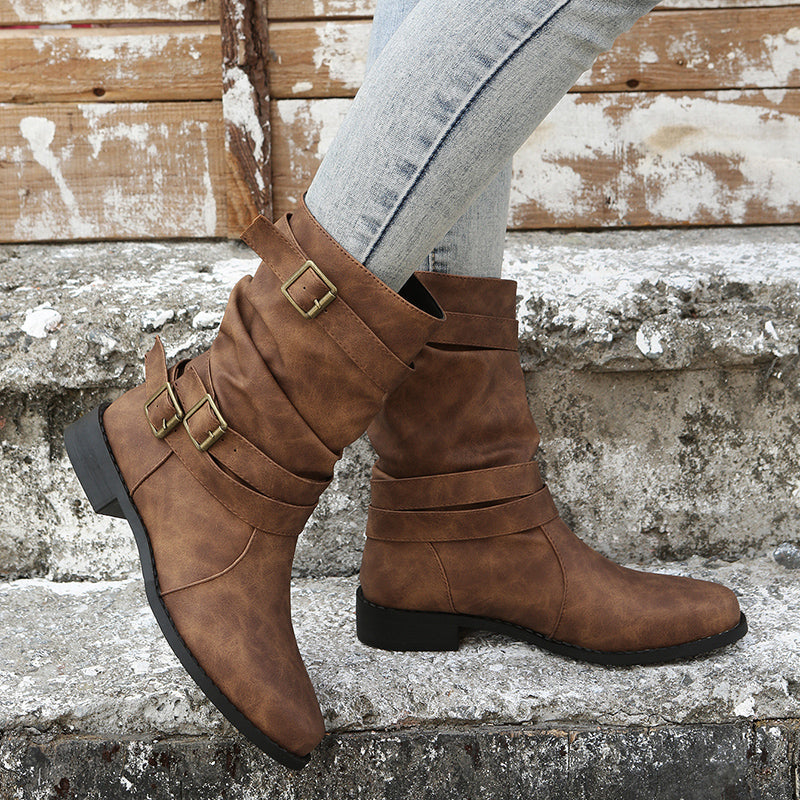 Nettie - Bottes Rétro en Cuir pour l'Automne-Hiver