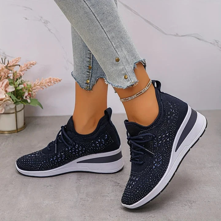 Esmeralda - Baskets femme compensées scintillantes avec maille respirante