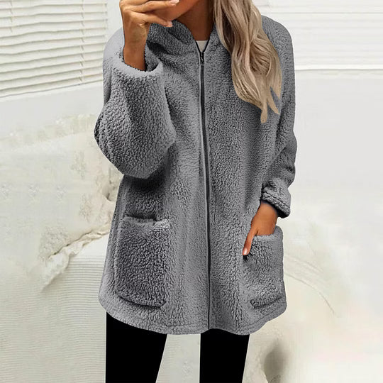 Stien - Women's knitted zip-up mock neck cardigan with decorative buttons