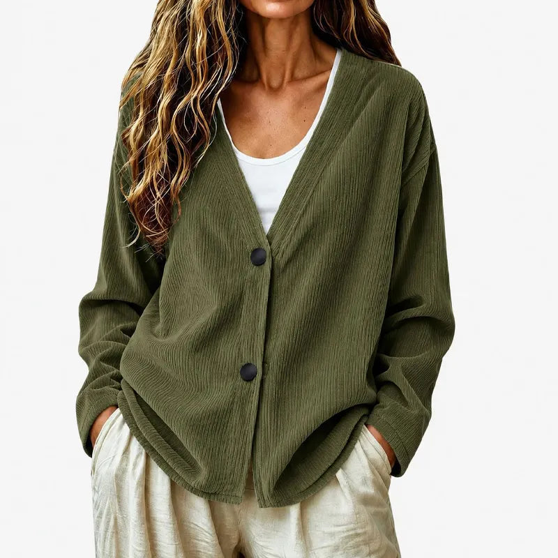 Priscilla - Cardigan femme côtelé à col V coupe ample