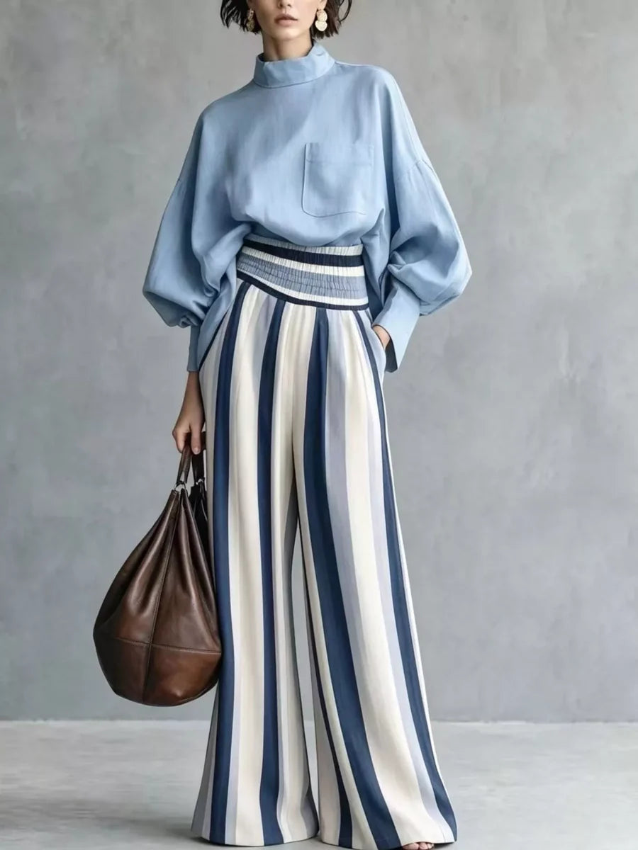 Eeke - Ensemble femme col montant et pantalon rayé