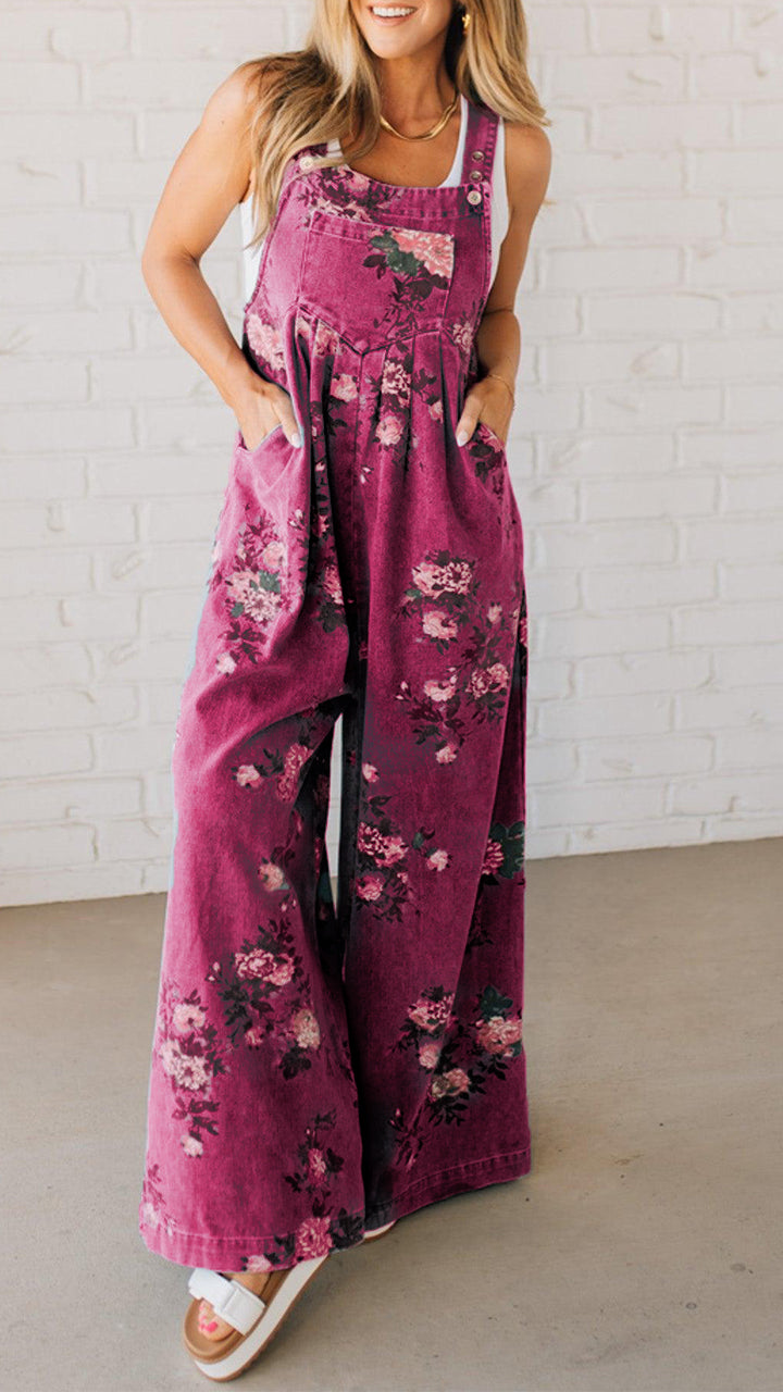 Elaria - Combinaison en Jean pour Femme avec Imprimé et Poches
