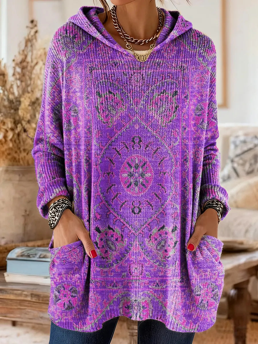Hynessa - Tunique femme à capuche imprimée coupe ample style décontracté moderne