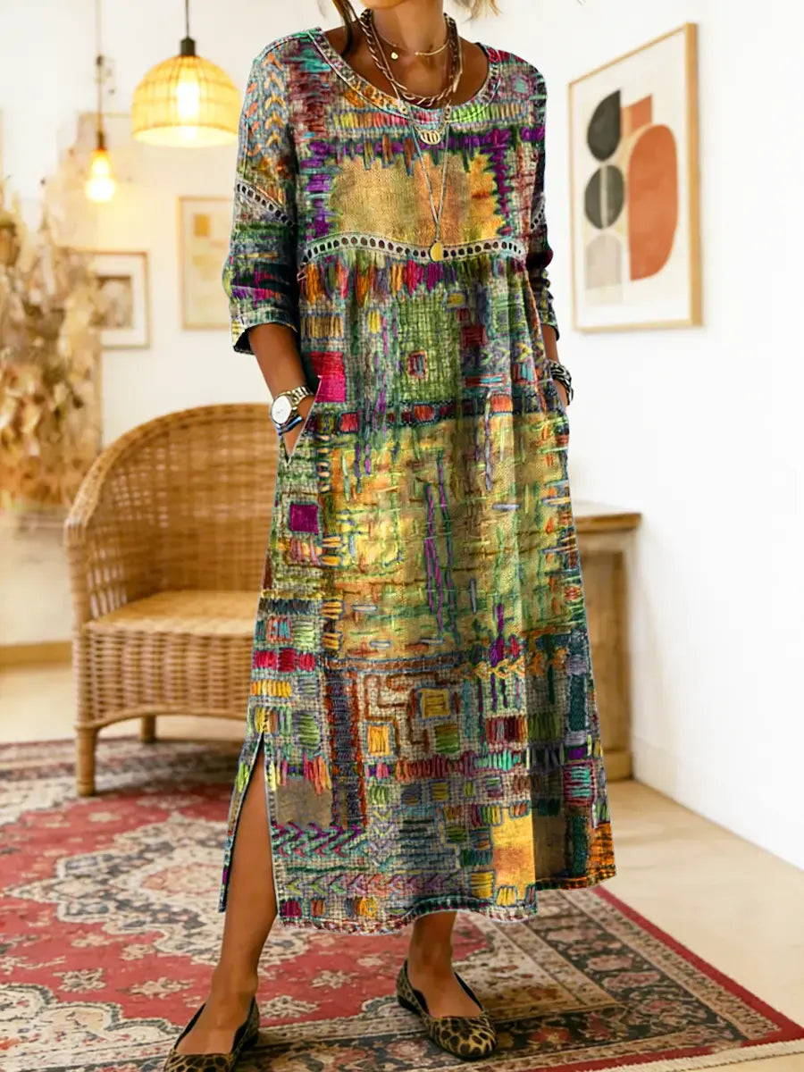 Lunethra - Robe Denim Patchwork Ethnique Femme