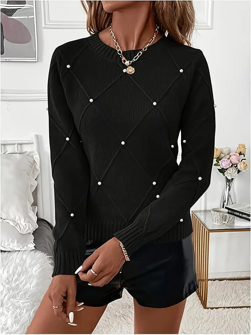 Fayrienne - Pull Femme en Maille avec Perles Décoratives