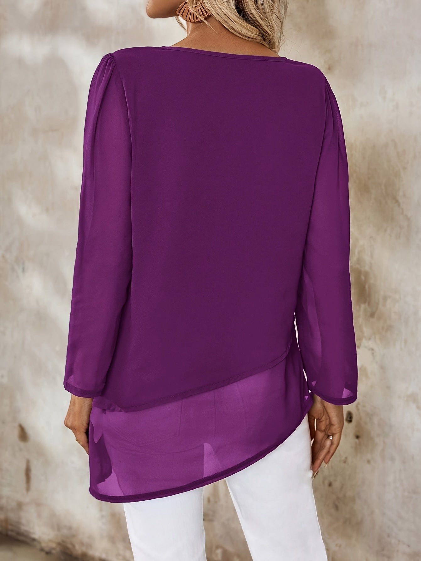 Corisande - Blouse Élégante à Double Couches avec Ourlet Asymétrique et Transparence Légère