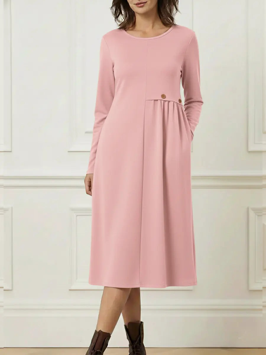 Helisavelle - Robe Midi en Coton à Manches Longues au Style Décontracté