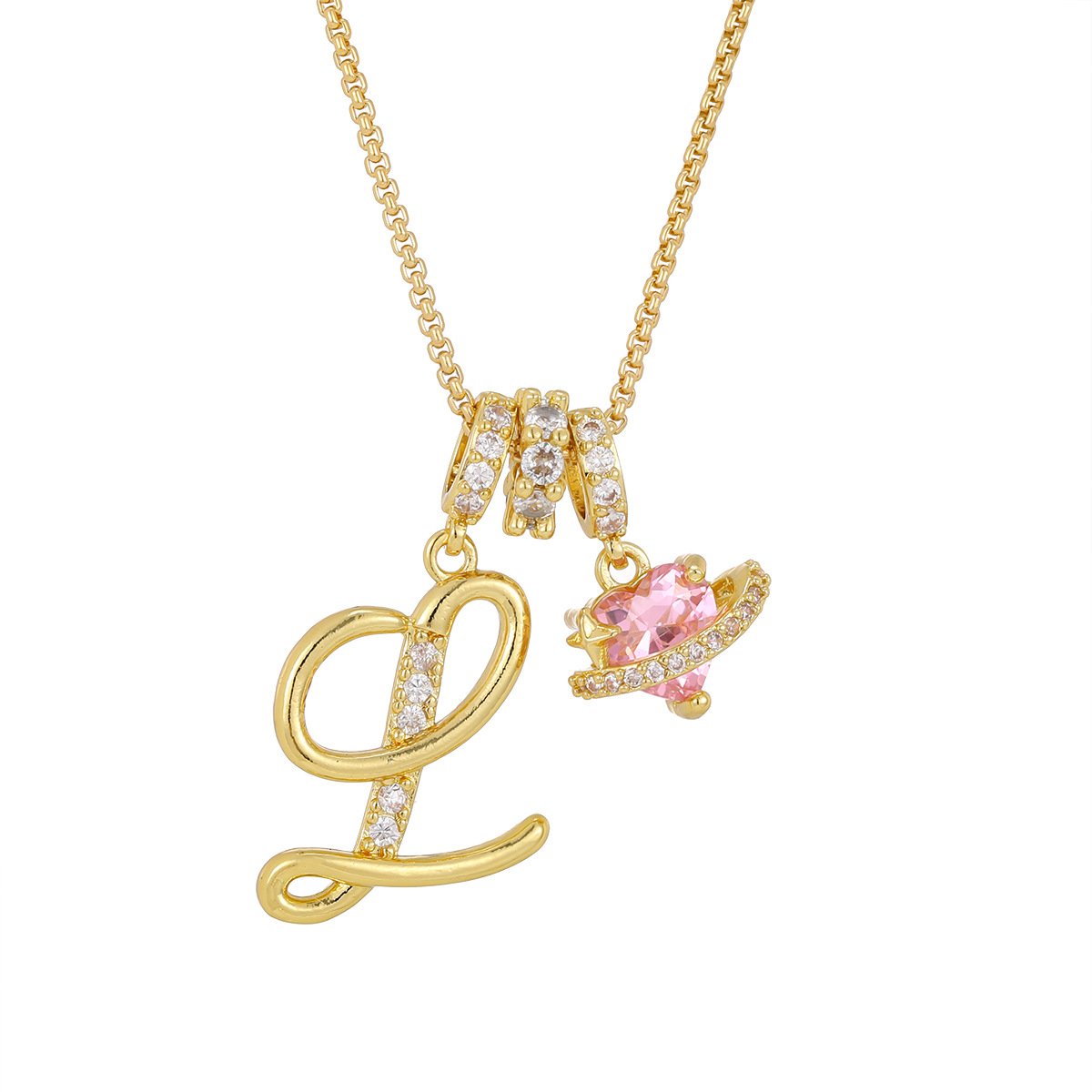 Carmelle - Collier Initiale Avec Cœur Rose Brillant