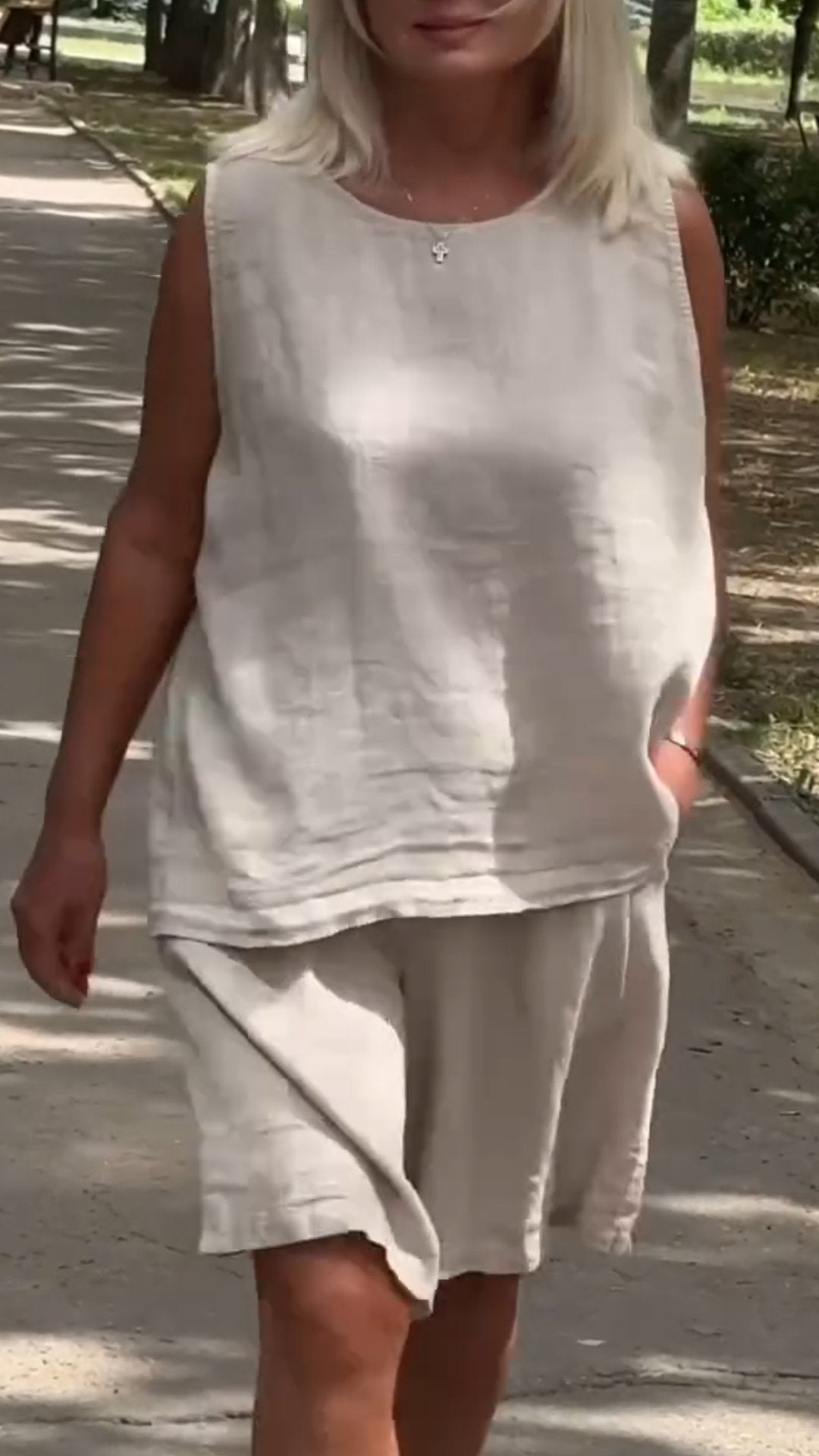 Jovessae - Ensemble femme sans manches à col rond et coupe fluide