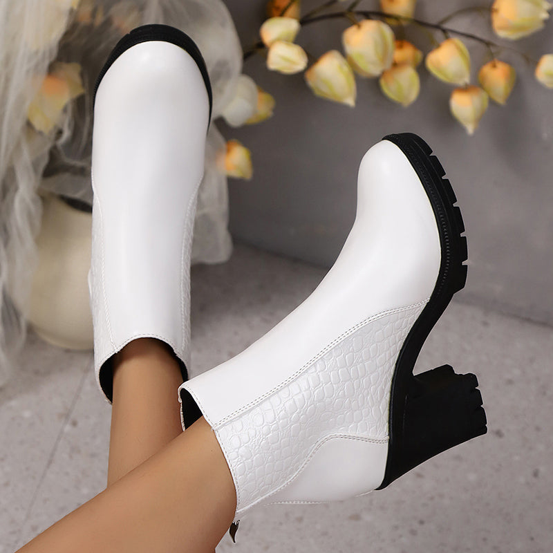 Belyssa - Bottines À Talon Épais En Cuir Véritable Élégant