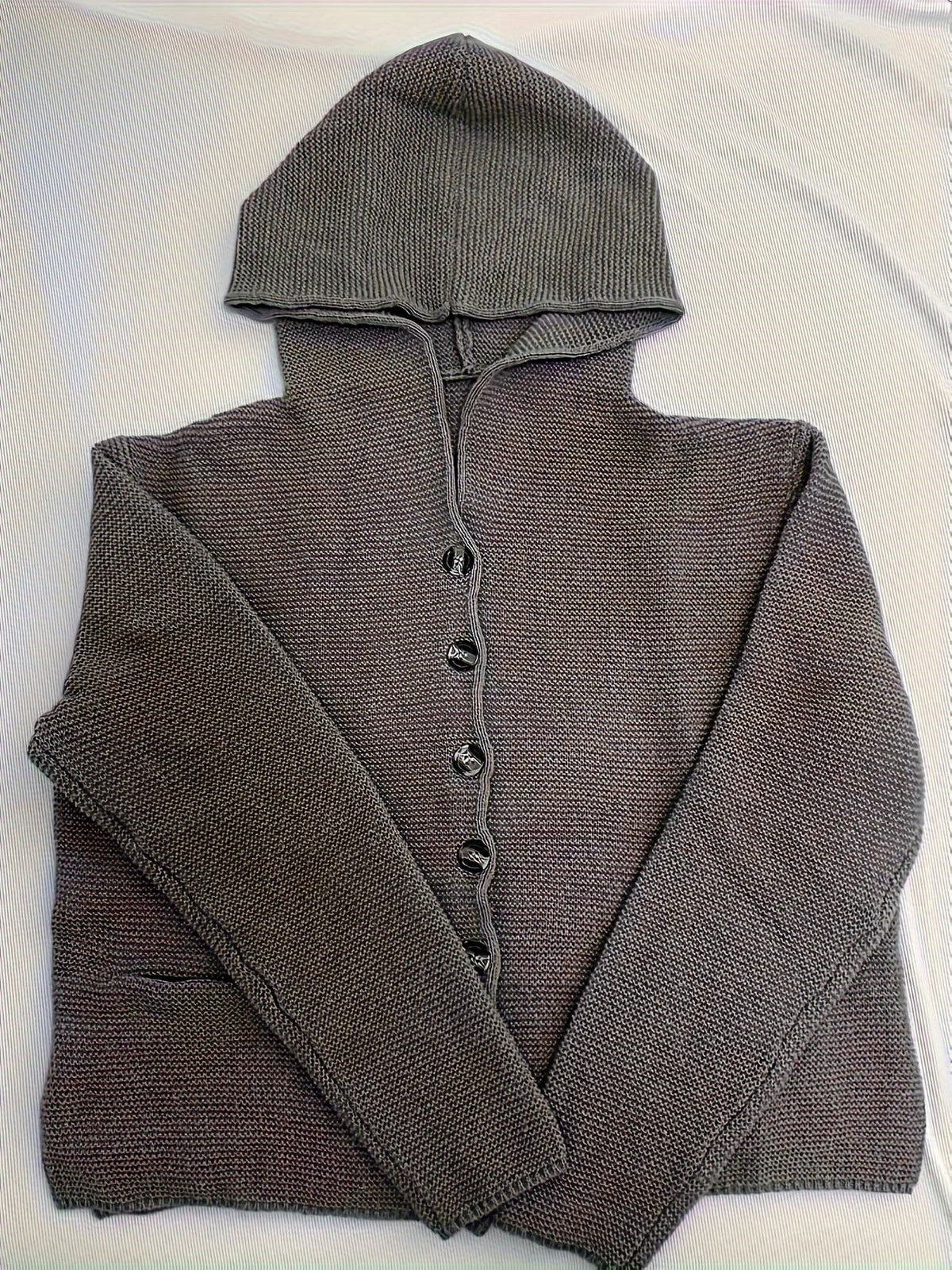 Maëline - Women's chunky knit hooded cardigan with buttons