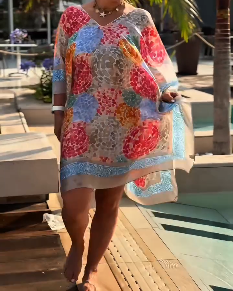 Noriellea - Robe de plage imprimée femme à manches chauve souris