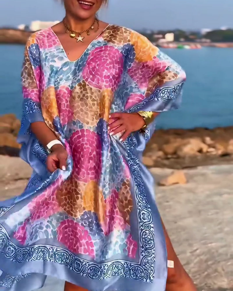 Noriellea - Robe de plage imprimée femme à manches chauve souris