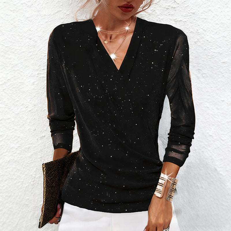 Oralindra - Blouse Croisée Élégante à Manches Longues