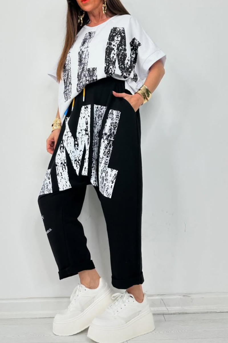 Kirelle - Ensemble décontracté femme top imprimé col rond et pantalon