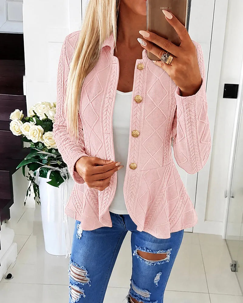 Geeske - Cardigan femme à motif chevron et argyle avec col rabattu