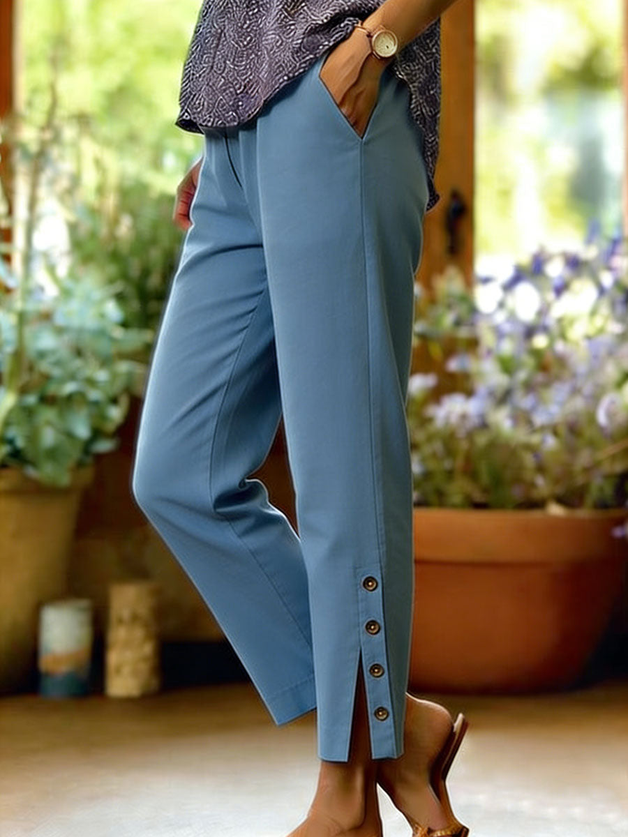Firoxa - Pantalon Femme Lin Léger Confort Décontracté Pour Quotidien