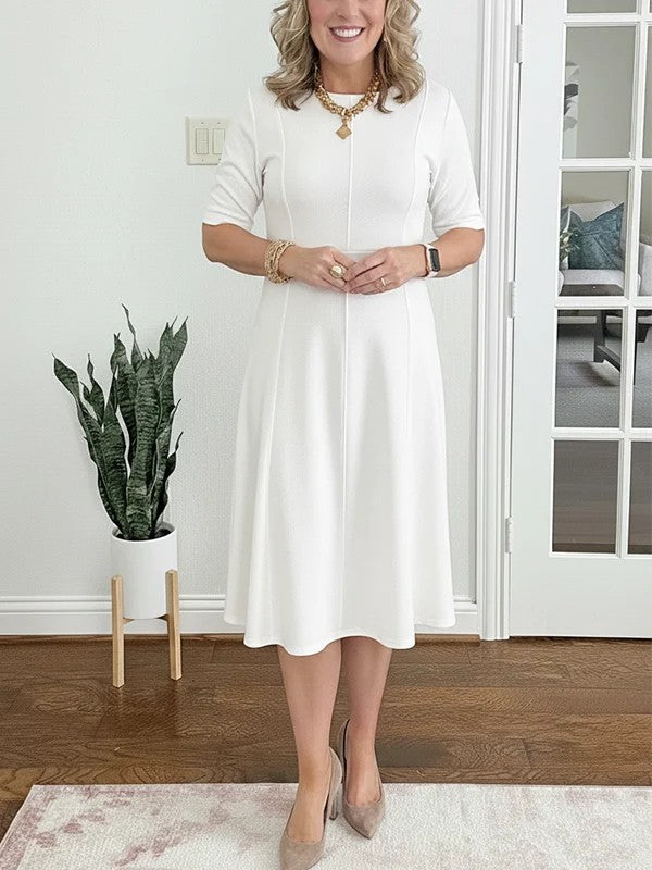 Quirinae - Robe Midi Élégante À Coupe Évasée Et Manches