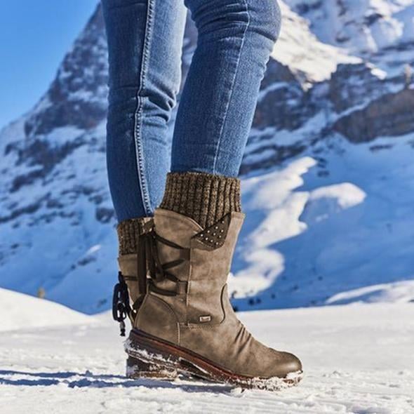 Ovelina - Bottines chaudes à lacets pour femmes pour l’hiver