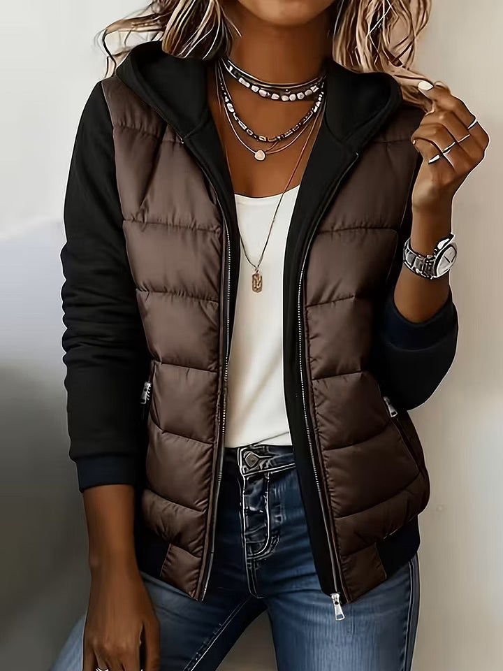 Roosje - Women's quilted hooded jacket with two-tone long sleeves
