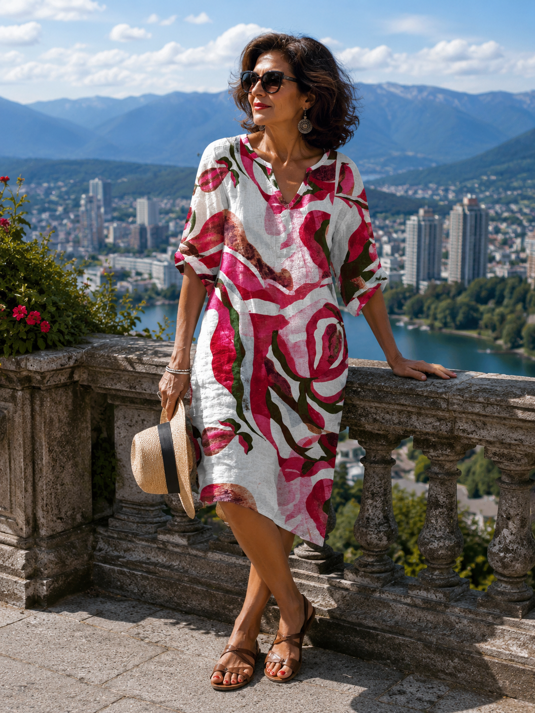 Cavessa - Robe d’été femme légère à imprimé abstrait
