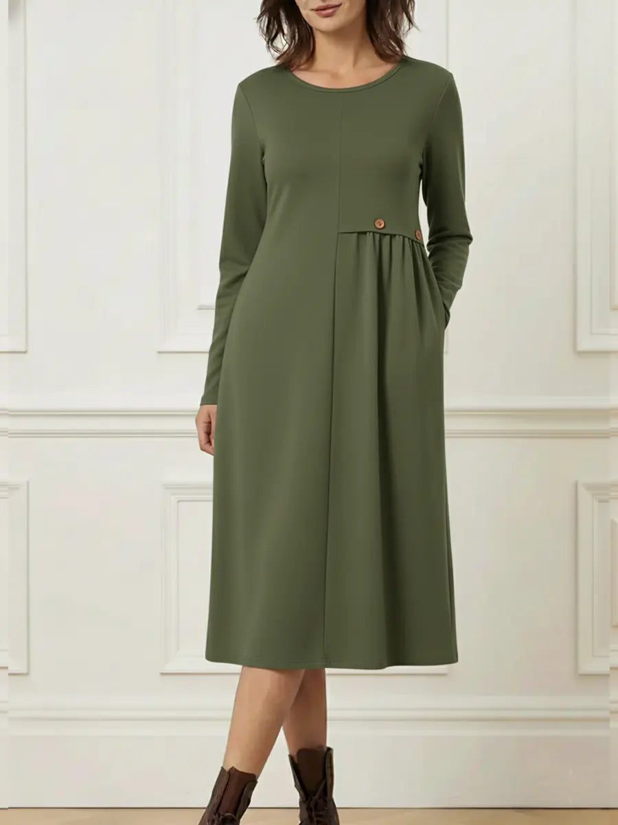 Helisavelle - Robe Midi en Coton à Manches Longues au Style Décontracté