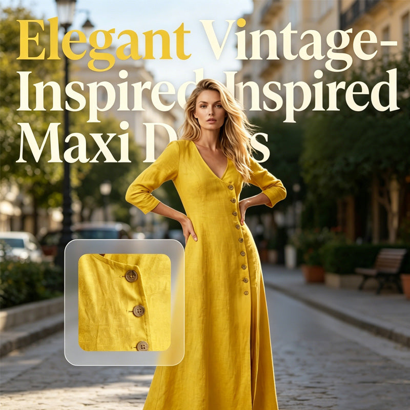 Quinalisse - Robe chemise vintage élégante à manches longues midi