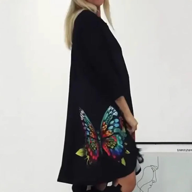 Florienne - Robe à imprimé papillon multicolore et col rond