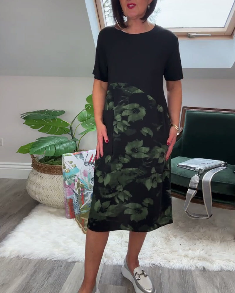 Fien - Robe Décontractée Patchwork à Imprimé Fleuri