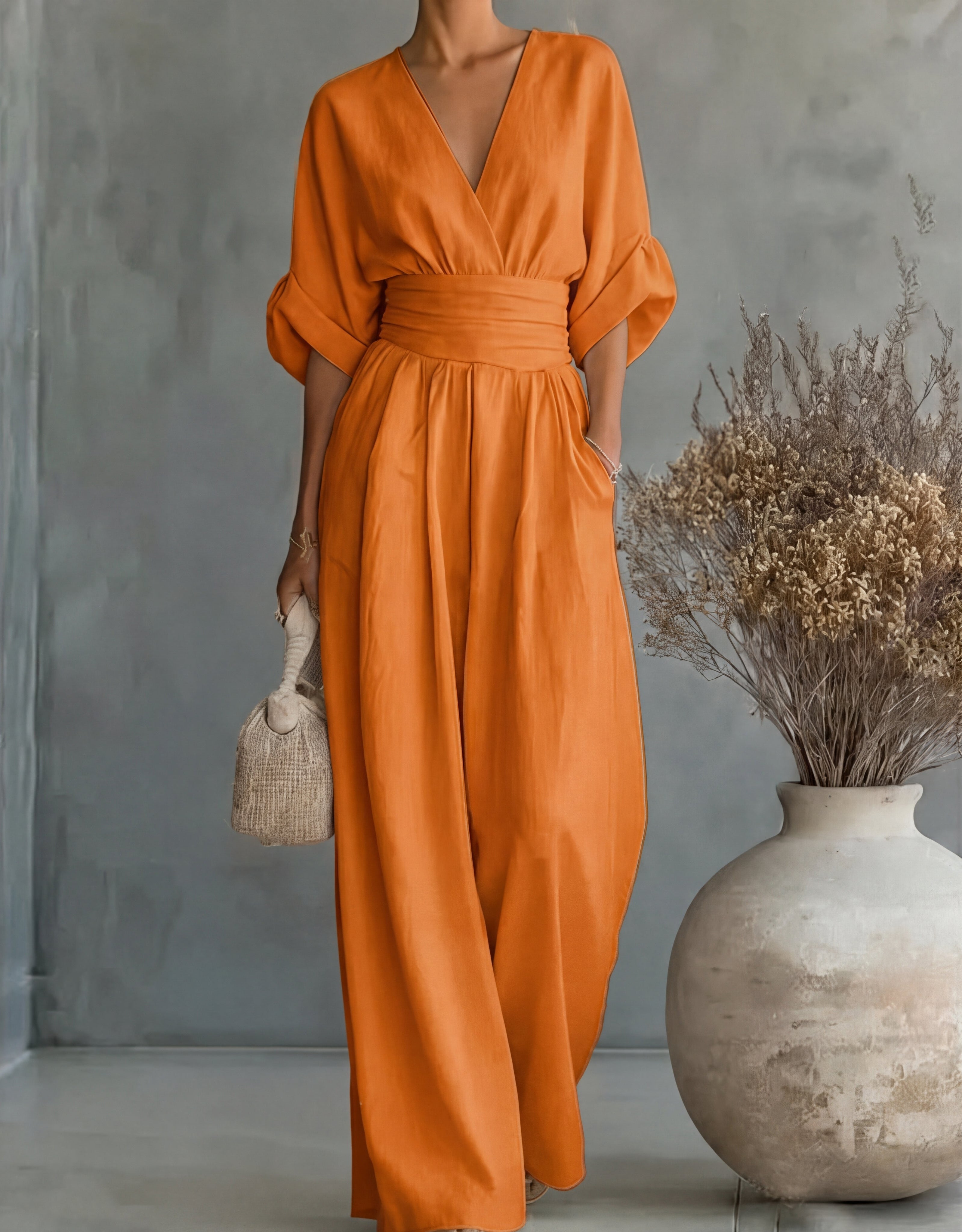 Avelissea - Combinaison femme à col V et pantalon large fluide