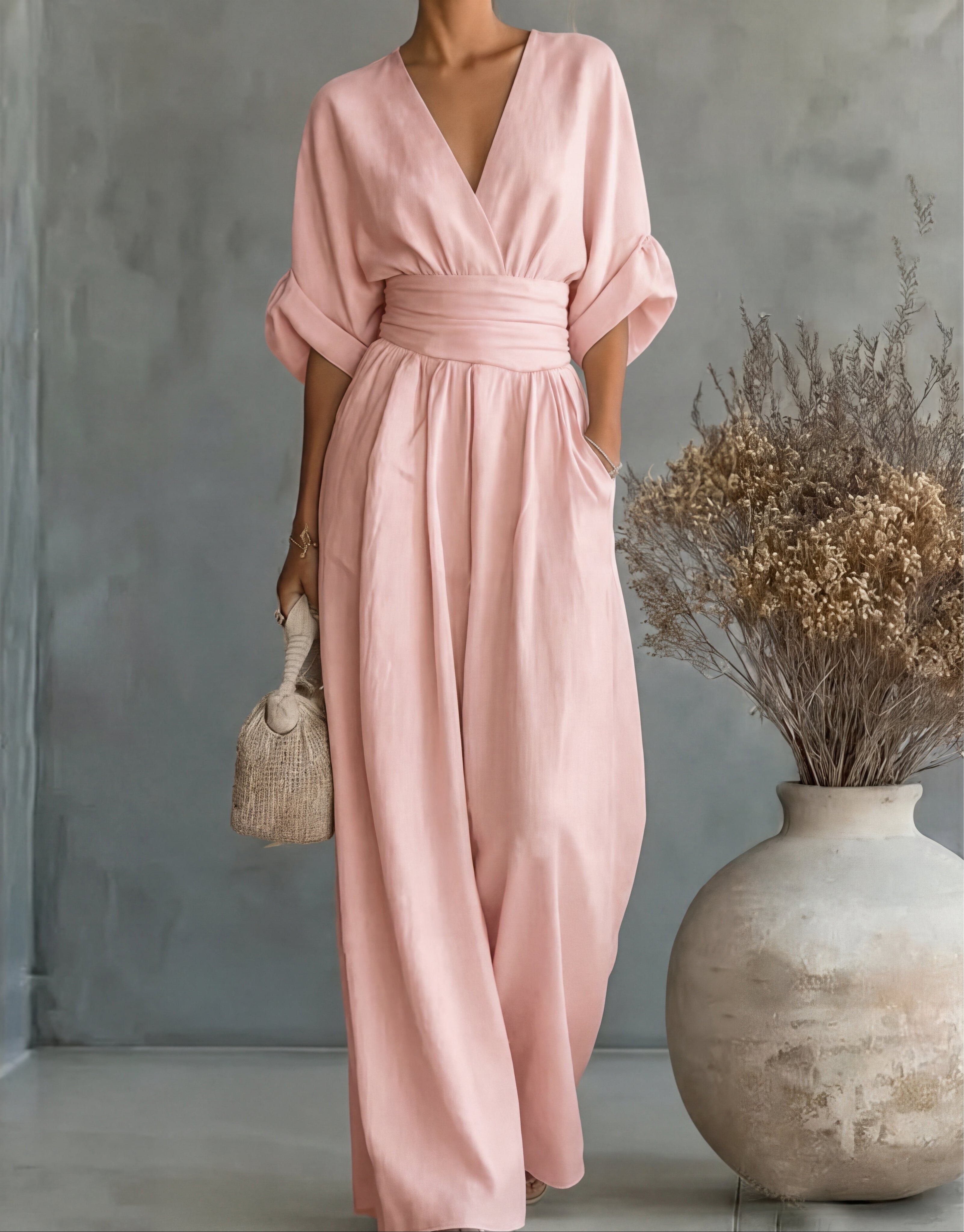 Avelissea - Combinaison femme à col V et pantalon large fluide