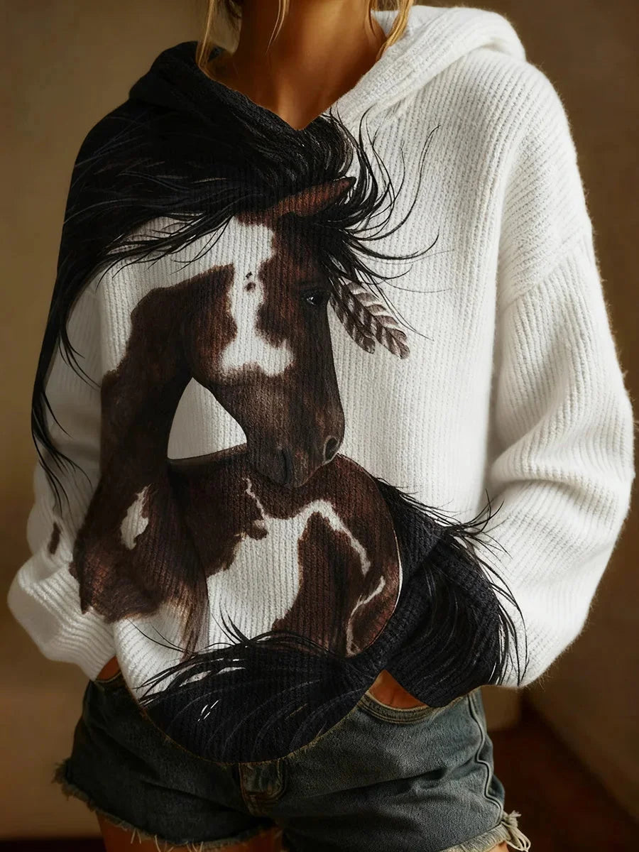 Elavienne - Haut Décontracté À Imprimé Cheval Rétro