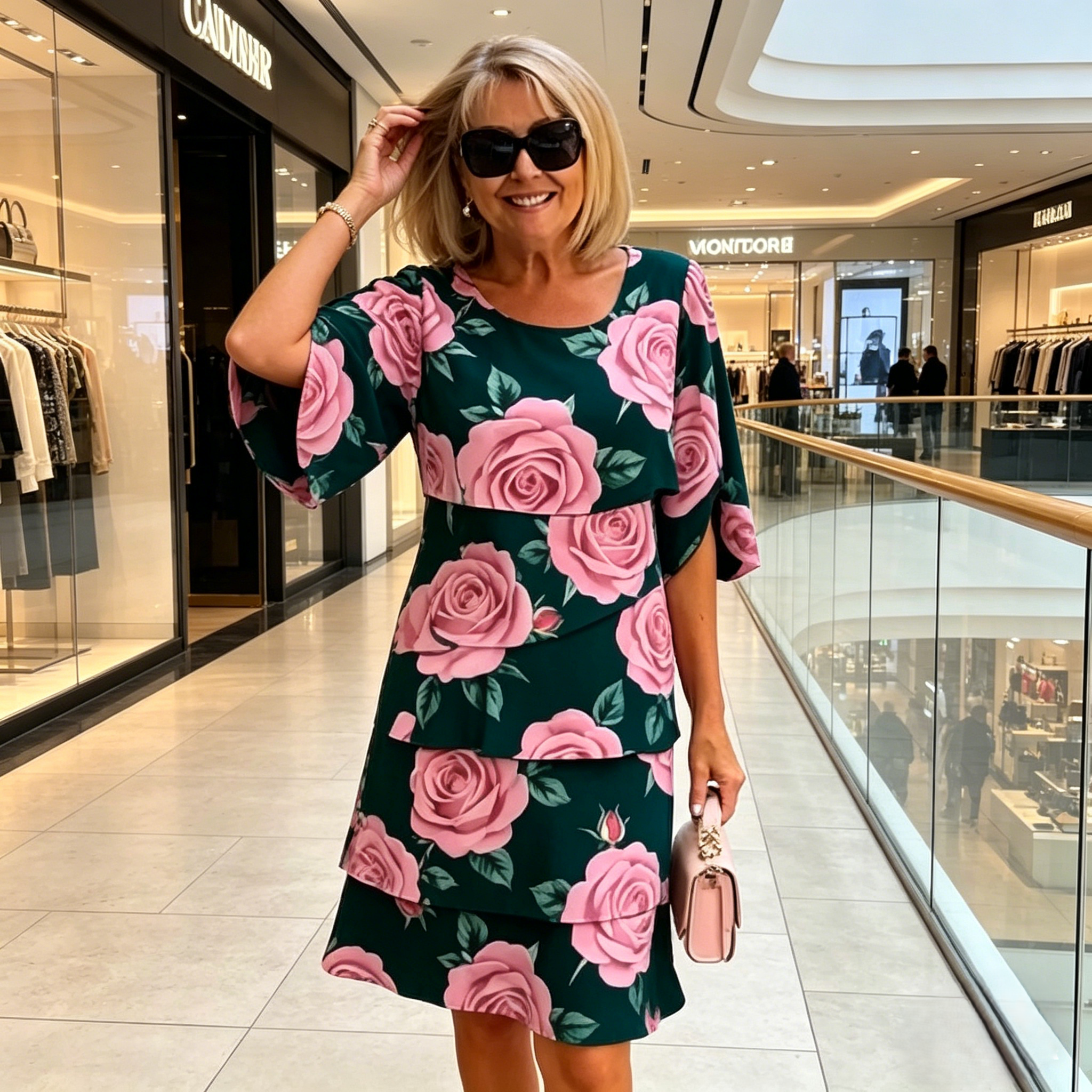 Qyvelle - Robe Femme Imprimé Floral Coupe Ample Manches Fluides Style Élégant