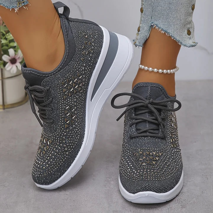 Esmeralda - Baskets femme compensées scintillantes avec maille respirante