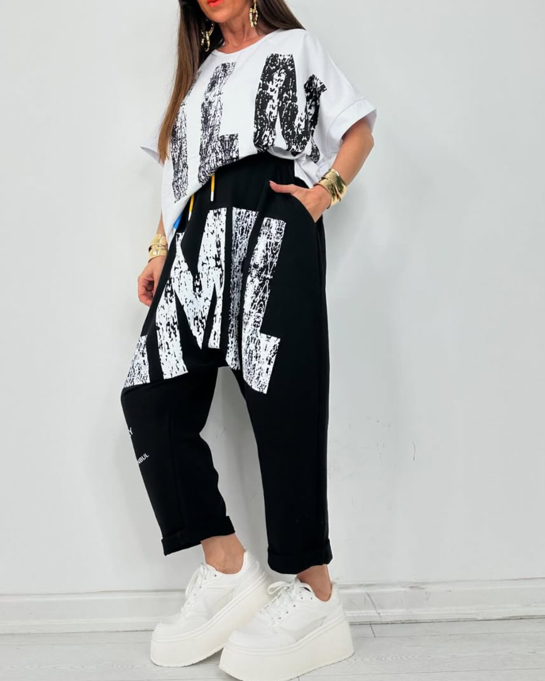 Kirelle - Ensemble décontracté femme top imprimé col rond et pantalon