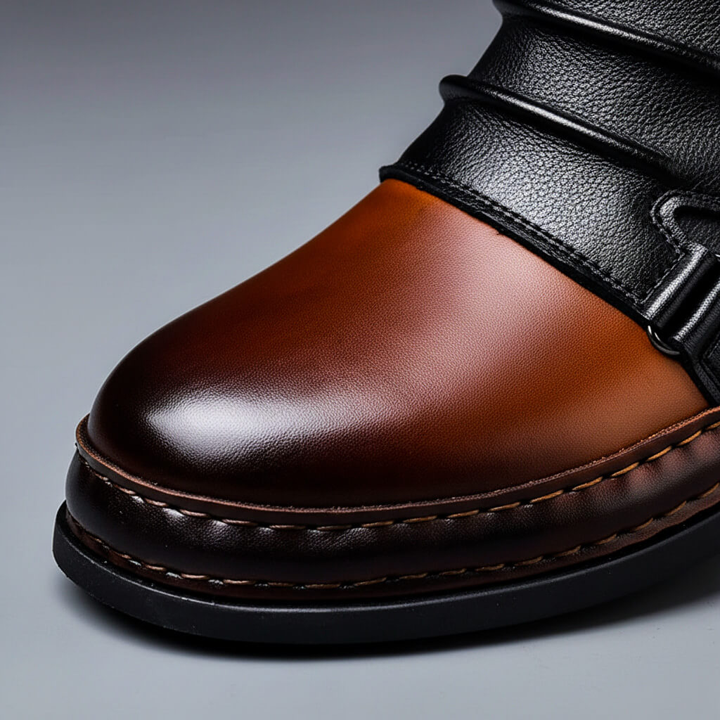 Frederic - Men's leather ankle boots with metal buckle and vintage style