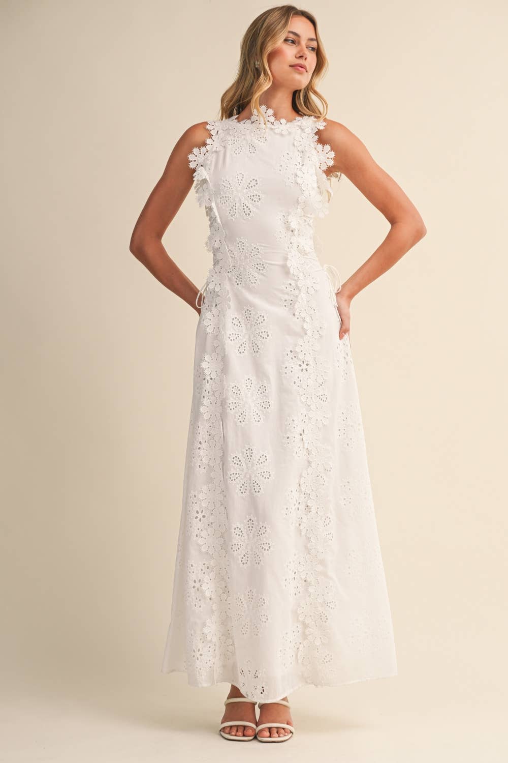Orylisse - Robe maxi femme brodée avec dentelle florale élégante