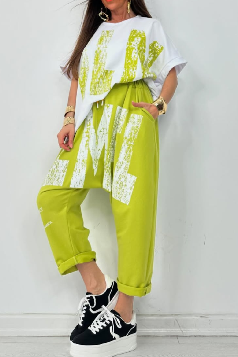 Kirelle - Ensemble décontracté femme top imprimé col rond et pantalon