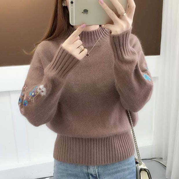 Andrée - Pull Brodé de Fleurs Épais