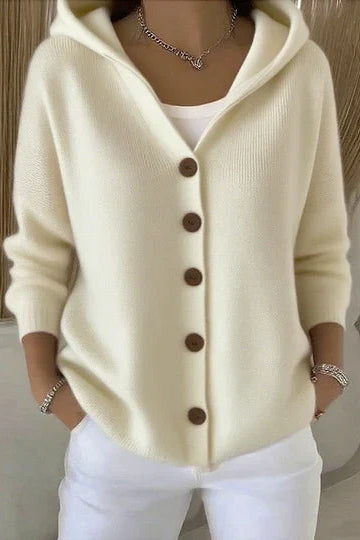 Laraine - Cardigan femme à capuche avec boutons et coupe ample