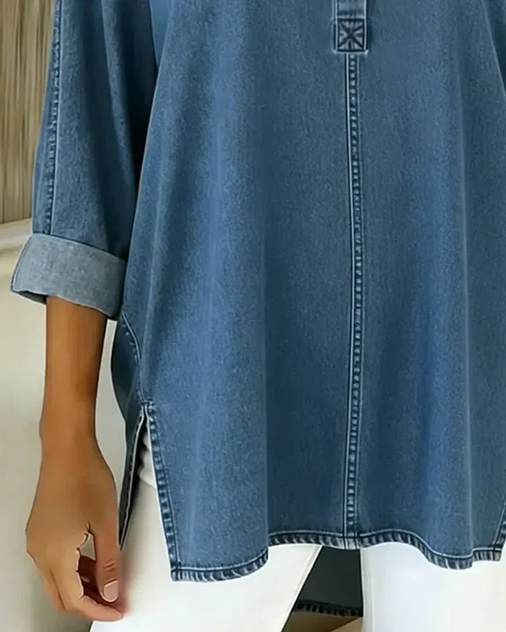 Heliravessa - Boutonné Haut en Denim Décontractée Col V