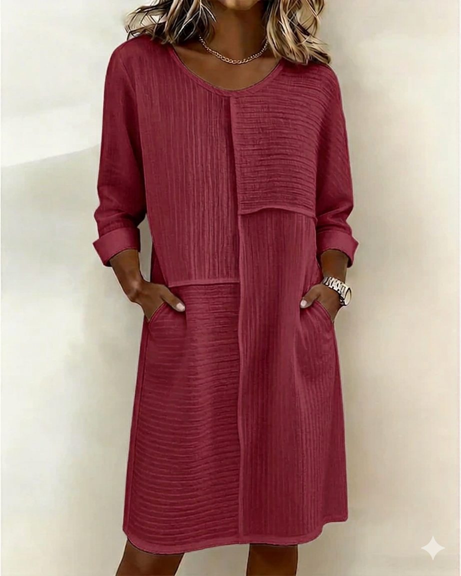 Gaelle - Robe Femme Coton Lin Texturée Coupe Fluide Manches Longues Confort