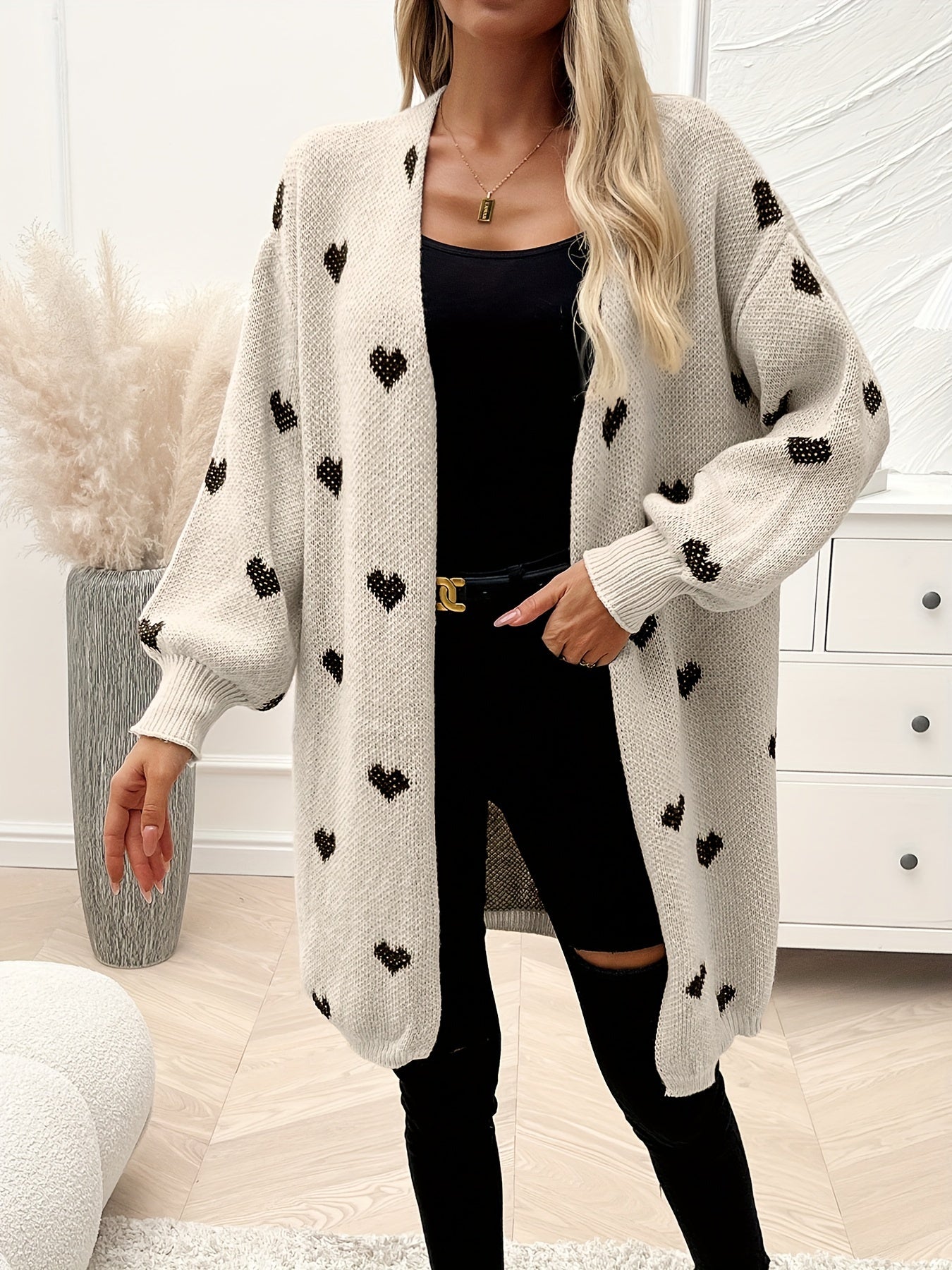 Rochelle - Cardigan Tricot à Motif Cœur
