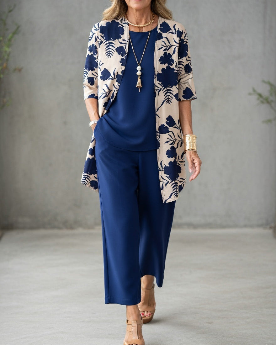 Sabrina - Ensemble Femme Trois Pièces Élégant Cardigan Fluide Haut Et Pantalon Large