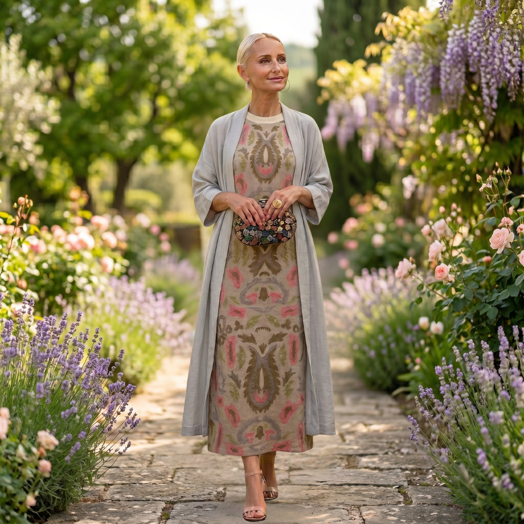 Dorynna - Ensemble femme robe longue imprimée avec gilet coordonné
